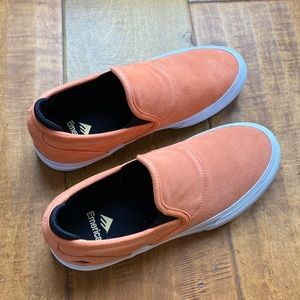 Slip on leather shoes. Salmon-orange color. Like new.